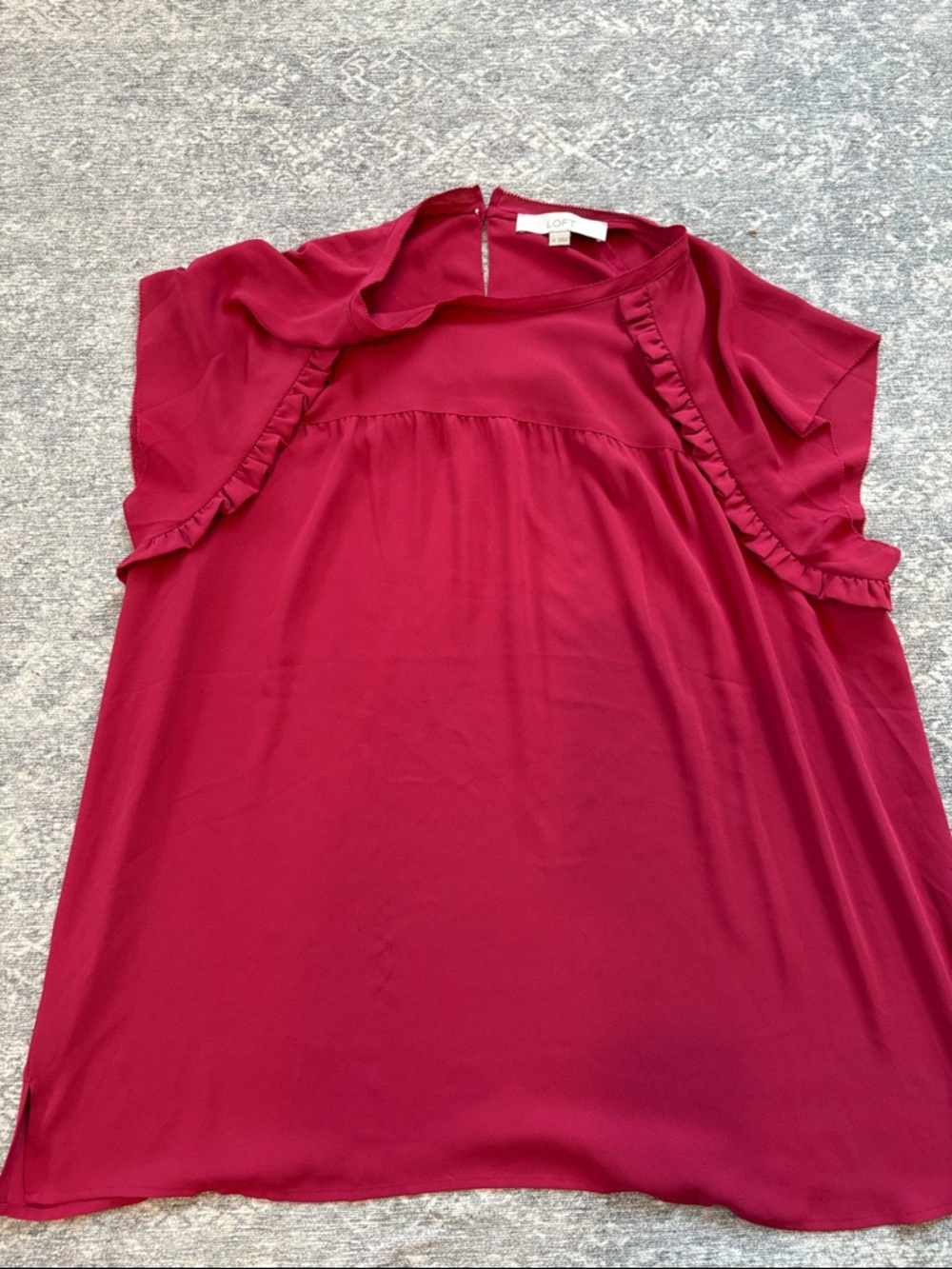 Ann Taylor Deep Berry Ruffle-Trim Cap Sleeve Blouse